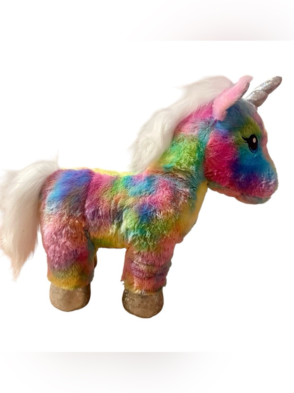 Build a Bear Workshop Rainbow Unicorn Plush 16” Tie-Dye BAB Holographic Hooves